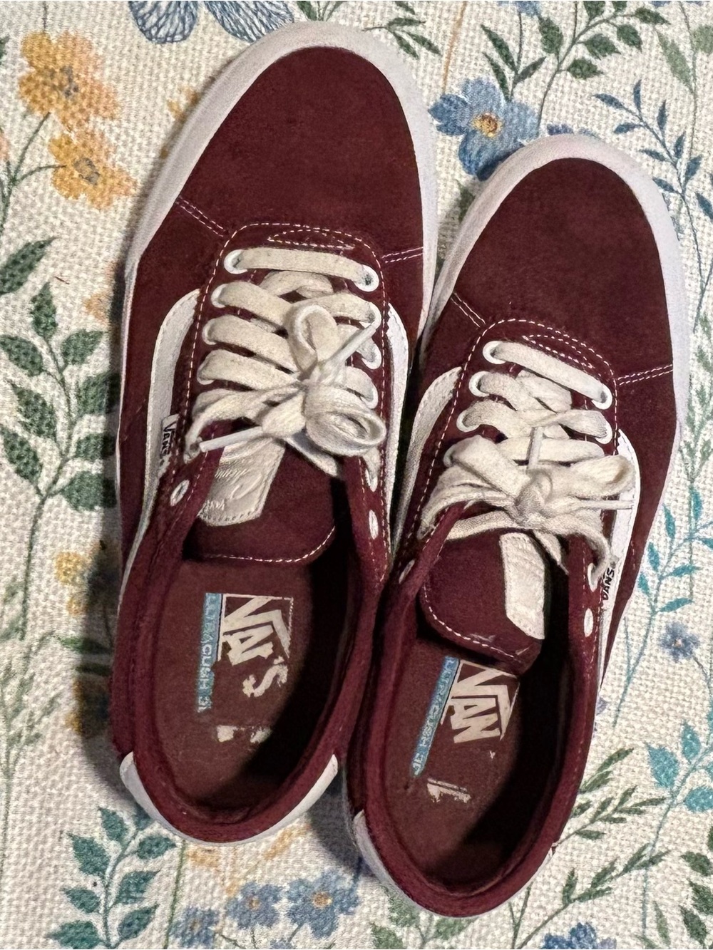 Vans Men’s Burgundy Suede Low-Top Sneakers with White Accents